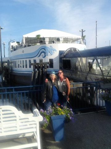 Beth and Kim in Front of Dimillos Rest. in Portland-C-Maine